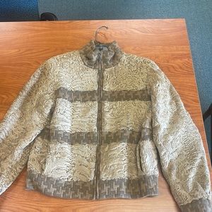 Tan Persian Lamb Skin Jacket with Fabric Trim (originally $1,300)